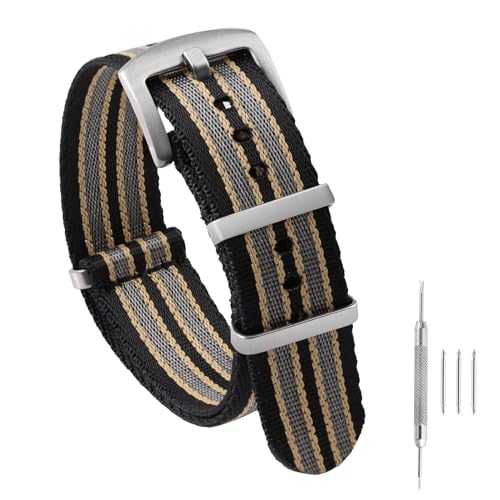 watchdives Nylon Watch Band 18mm 20mm 22mm Multicolor Replacement Watch Straps for Men Women (Black Yellow Gray, 22mm)