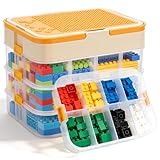 Boîte de Rangement pour Lego 4 Niveaux, Boîte Empilable avec Couvercle et Plateau de Construction, Organiseur Transparent avec Poignée et Compartiments, pour Briques, Puzzles et Petites Pièces