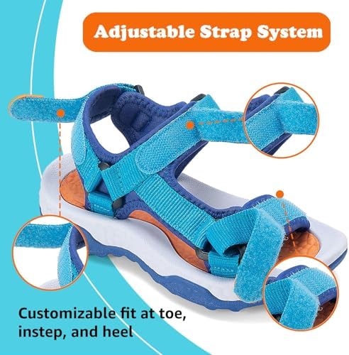 Mishansha Boys Girls Sandals with Three Adjustable Straps Open-Toe Summer Outdoor Athletic Sandals 11 Little Kid Blue — view 2