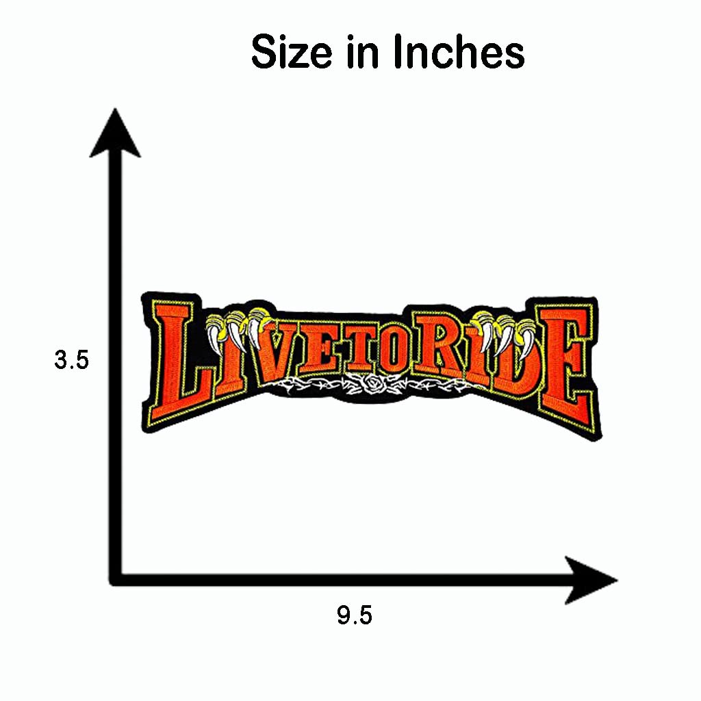 Motohog Unique Embroidered Iron & Sew Patch for Clothes (Live to Ride, 9.5x3.5 inches)