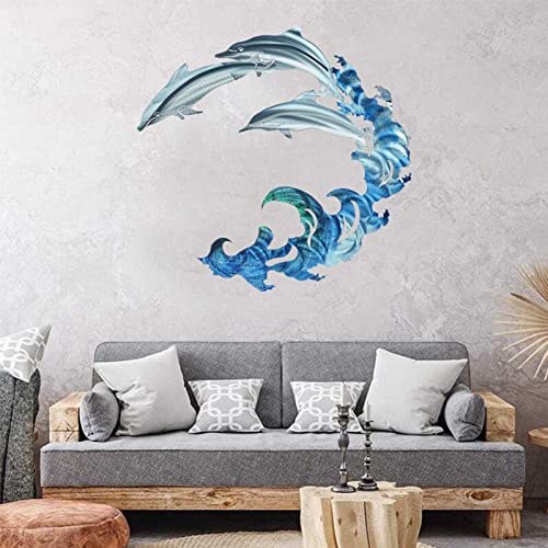 Gigesute Ocean Wave Metal Wall Decoration, Indoor And Outdoor Metal Dolphin Ocean Wave Wall Art, Perfect Home Living Room Bedroom Decoration #TOP18