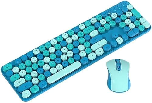 Rutexc 2.4G USB���C�����X�L�[�{�[�h&�}�E�X�Z�b�g �^�C�v���C�^�[�X�^�C�� ���E���h�L�[�L���b�v �L�����f�B�J���[ �m�[�g�p�\�R���EPC�Ή� �}���`�J���[�f�U�C��