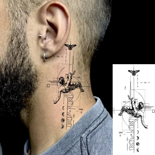 Image of Bilizar 12 Sheets Creative Geometric Temporary Tattoos For Men Women Adults Half Arm Sleeve Tattoo Sticker, Realistic Sword Skull Scorpion Spider Fake Tattoos Chains Body Art Arrow Tatoos Long Lasting