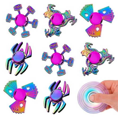 femary Metal Fidget Spinner Toy - 8 Pack Cool Sensory Toy for Adult Kid Men Women, Finger Spinners for Anxiety Stress Relief, Classroom Prizes and Stocking Stuffers for Boys Girls Age 8+, Party Favors