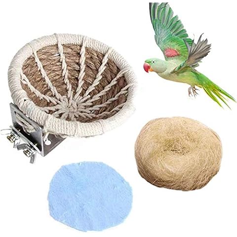 PINVNBY Bird Nest Hemp Rope Weave Parakeet Breeding Nest Bed Small Parrot Cage Hatching Nesting Box with Flannel for Budgie Cockatiel Lovebird Cover
