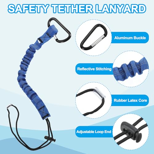 Image of MECCANIXITY Retractable Tool Lanyard 2ft with Single Aluminum Buckle and Adjustable Loop End, Maximum Weight Limit 10KG / 22lb, Safety Fall Protection Tools Leash, Blue 12 Pack