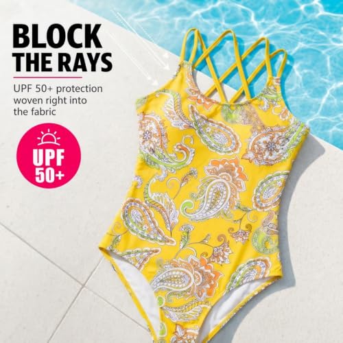 Image of Kanu Surf Girls' Reese UPF 50 Beach Sport Criss-Cross One Piece Swimsuit