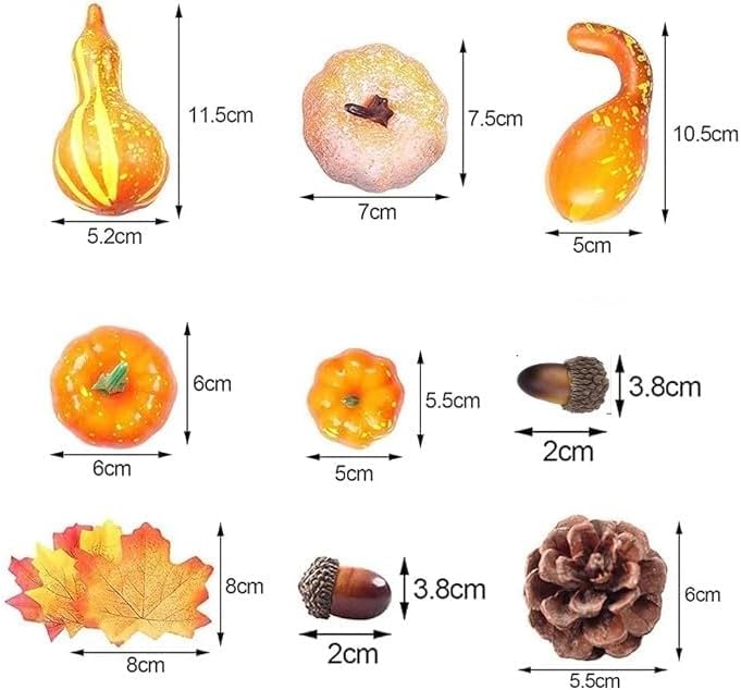 166 Pcs Thanksgiving Artificial Pumpkins Decorations Set with, Maple Leaf, Foam Pumpkin, Small Acorns, Pine Cones and Gourds for Autumn, Festival Halloween, Fall Harvest Home Table Decoration