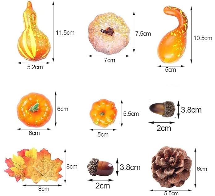 166 Pcs Thanksgiving Artificial Pumpkins Decorations Set with, Maple Leaf, Foam Pumpkin, Small Acorns, Pine Cones and Gourds for Autumn, Festival Halloween, Fall Harvest Home Table Decoration