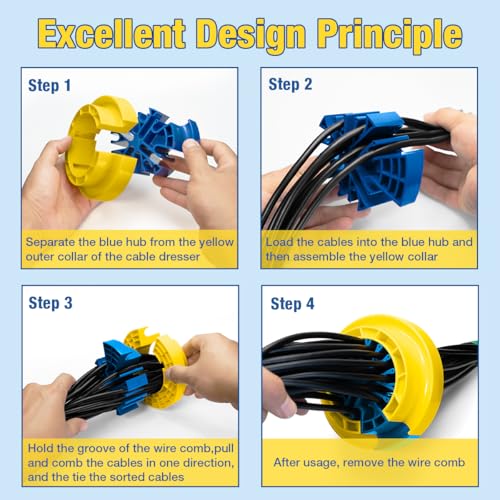 Wire Comb Cable Management Network Cable Tool Anti Entanglement Tool Installing Cables Connected to The Network Easier Cables or Wires with a Diameter Up to 1/4" (Outer Ring Yellow) - Image 4