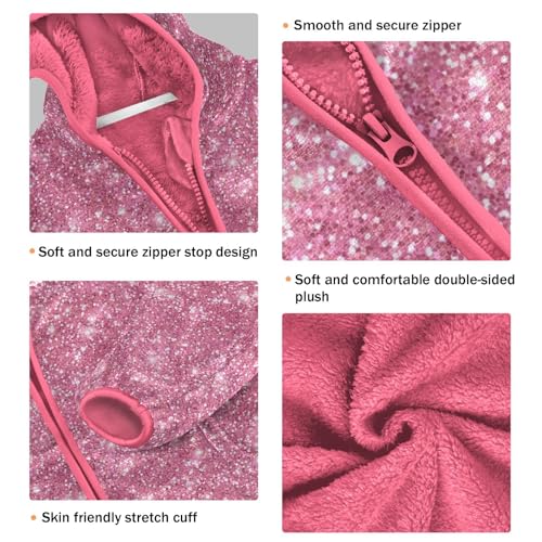 Pink Glitter Toddler Fleece Jacket Baby Girls Hooded Zipper Long Sleeve Thick Warm Outerwear 3-10 Years3