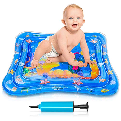 HENMI Tummy Time Mat Infant Toys, Baby Water Mat with Fun Animals, Large Capacity Inflatable Play Mat Teething Toys Gifts for Baby 3+ Months