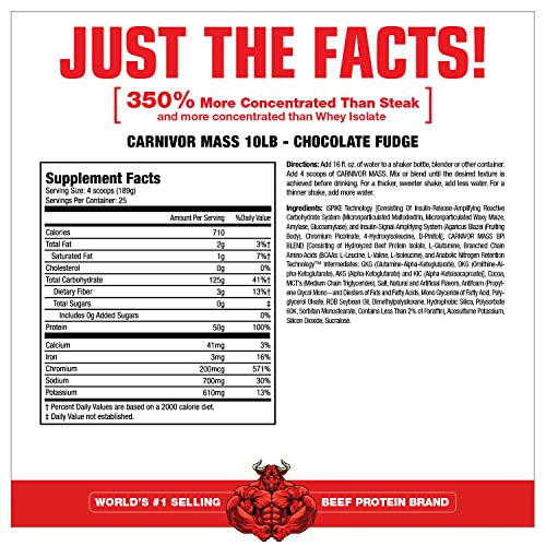 Image of MuscleMeds Carnivor Mass Anabolic Beef Protein Gainer, Chocolate Fudge, 10.4 Pounds,Brown,003679