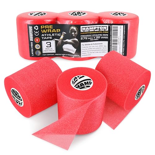 Image of Hampton Adams Pre Wrap Athletic Tape, Non Slip Grip, No Fray Underwrap | Foam underwrap for skin protection, Ankle, wrist & knee, Tape grip base layer, Hair tie for sports 2.75 in x 22 yd rolls