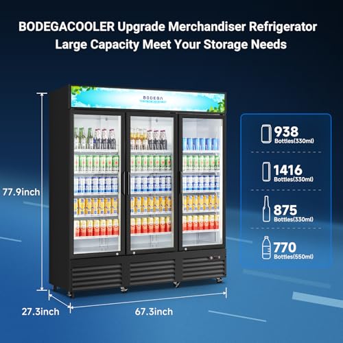 Image of BODEGACOOLER 53 Cu.Ft Merchandiser Cooler, 3 Door Commercial Display Fridge