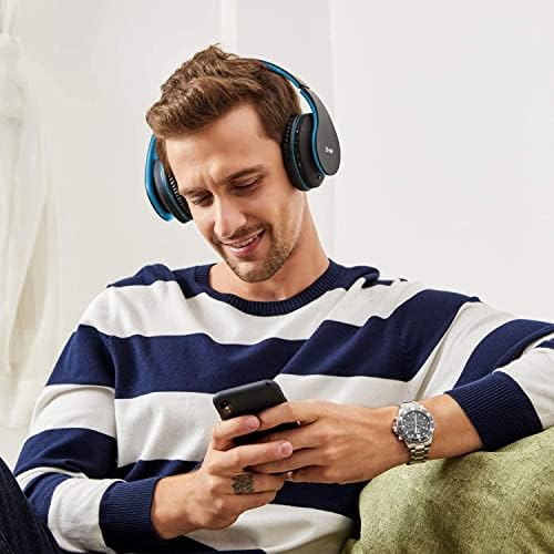 ZIHNIC Bluetooth Headphones Over-Ear, Foldable Wireless and Wired Stereo Headset Micro SD/TF, FM for Cell Phone,PC,Soft Earmuffs &Light Weight for Prolonged Wearing(Blue)