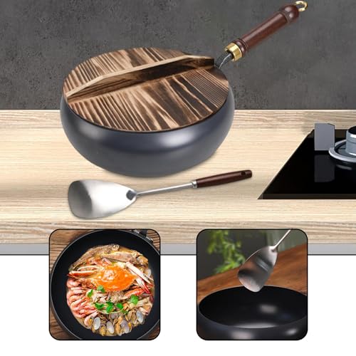 Wok chino con tapa de madera 24 cm mango ergonómico miniatura 7