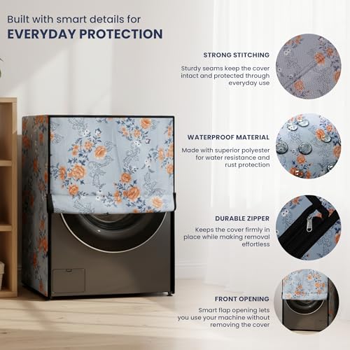 Image of Robustt Front Load Fully Automatic Washing Machine Cover for 6 kg, 6.5 kg, 7kg & 7.5 kg (Printed) | Waterproof & Dustproof Polyester Fabric with Zipper | Protection Cover | 59 x 59 x 86 cms