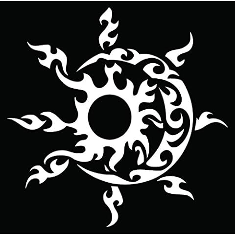 Tribal Sun Moon Car Truck Window Bumper Vinyl Graphic Decal Sticker- (6 inch) / (15 cm) Tall GLOSS BLACK Color Cover