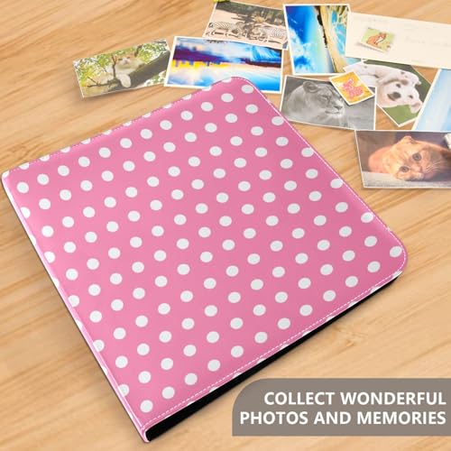 Álbum de Fotos autosellable DIY Scrapbook con diseño de lunares en blanco y rosa, anillado de 3 argollas, 40 páginas, 8x10 para recuerdos miniatura 5