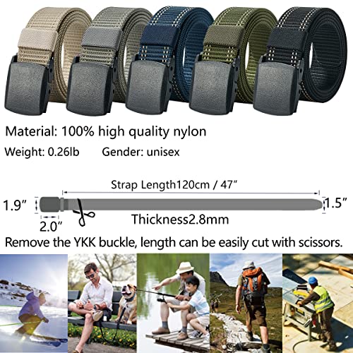 Lionvii Mens Belt Web, Nylon Canvas Belts For Men With Plastic Buckle Durable Breathable Waist Belt For Work, Adjustable [49" L X 1.5" W](Black) #TOP1