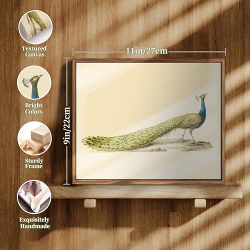 crmotu Vintage Framed Wall Art, Green Peacock Canvas Art Prints, Animal Bird Rustic Home Decorations, Classical Still Life Aesthetic Pictures, Neutral Wall Decor for Kitchen Bedroom Desktop, 9x11inch