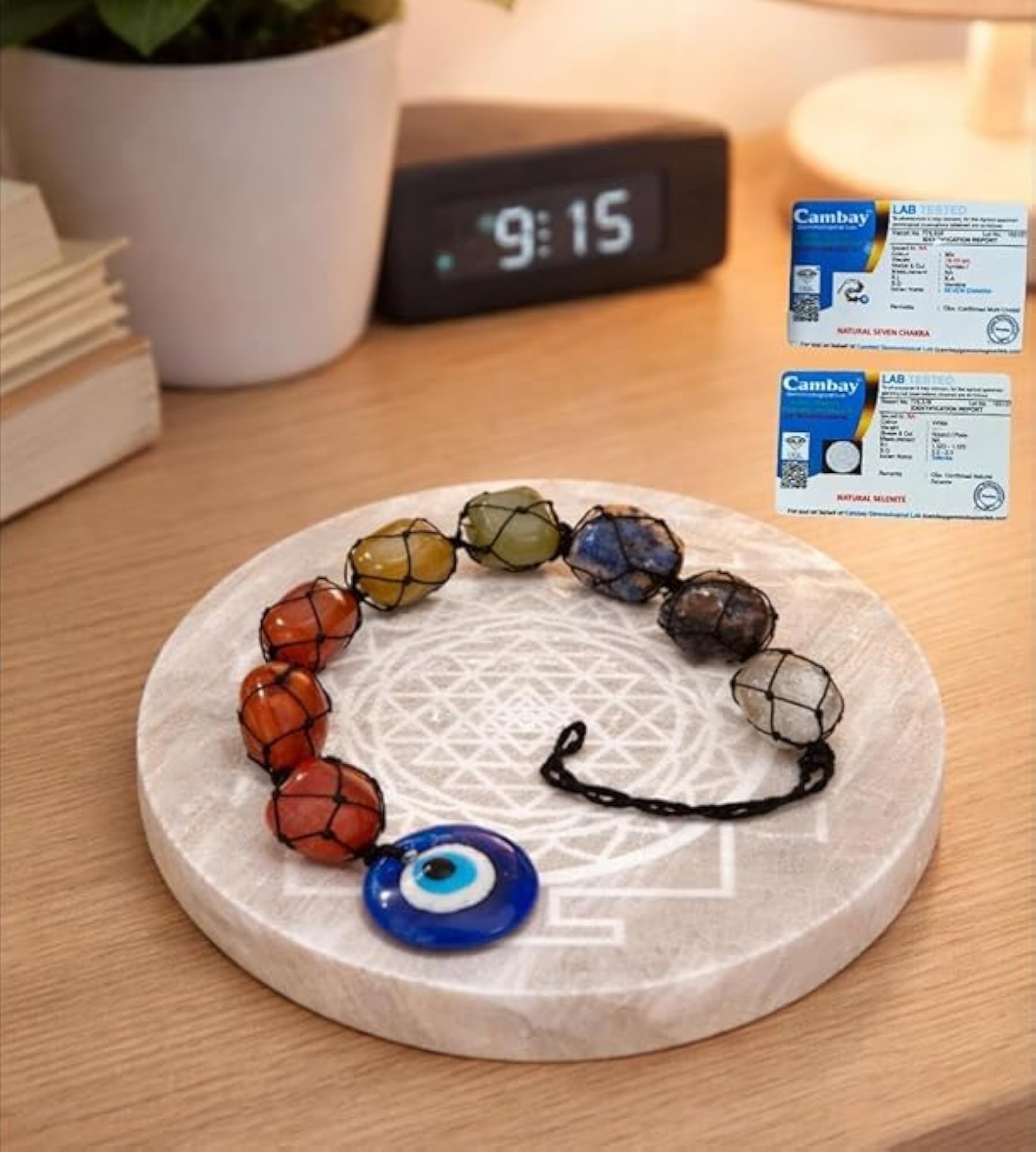 7 Chakra Crystal Bracelet with Evil Eye, Good Luck Charm