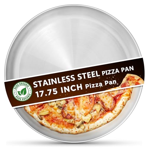 Kevenal Stainless Steel Pizza Pans 17.75 inch, Pizza-Pan for Oven, Steel Pizza Tray, Round Pizza Plate Pack of 1 (Oversize for 6-person Meal)