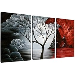 Wieco Art The Cloud Tree Wall Art Oil PaintingS Giclee Landscape Canvas Prints for Home Decorations, 3 Panels