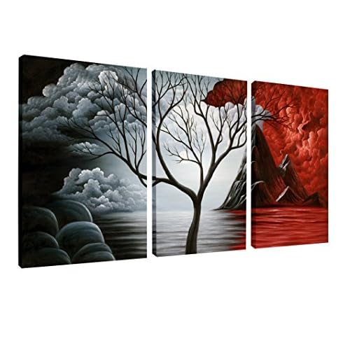 Wieco Art The Cloud Tree Wall Art Oil PaintingS Giclee Landscape Canvas Prints for Home Decorations, 3 Panels