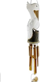 Pelican Windchime - Hand Carved Wood and Bamboo - Coastal Nautical Patio Décor Outdoor Wind Chime
