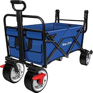 BEAU JARDIN Folding Wagon Cart with Brakes Free Standing Collapsible Utility Camping Grocery