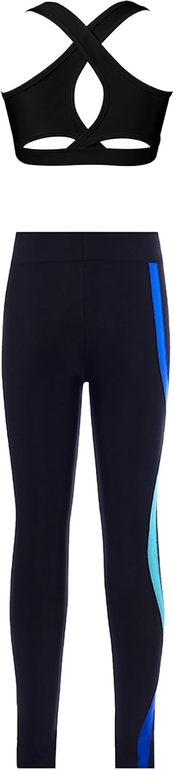 TTAO Kids Girls Workout Yoga Sport Outfit Crop Top with Tight Leggings Pants Set Athletic Tracksuit Activewear