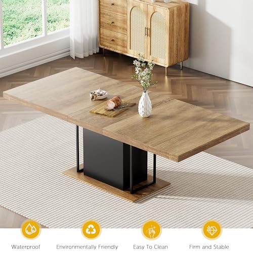 Image of 9 Piece Extendable Dining Table Set for 8, Farmhouse Wooden Kitchen Table Chairs Set for 8, 78.74 inch Expandable Dining Table with Grey Velvet Chairs, Dining Room Table Set 8 for Family Gathering Party