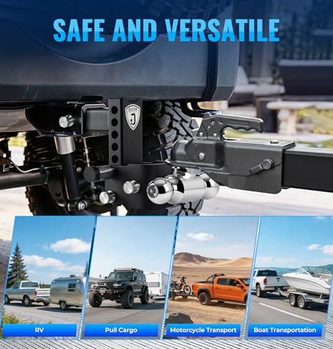 JEXTRA Adjustable Trailer Hitch Ball Mount, fits 2.5 Inch Hitch Receiver, 5" Rise & Drop Hitch Tri-Ball (1-7/8" x 2" x 2-5/16"),12,500 LBS GTW Trailer Hitch with Double Anti-Theft Locking Pins Silver by JEXTRA - Image 7