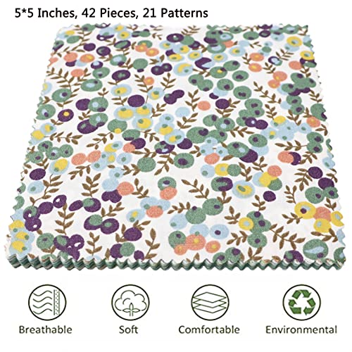 Floral Print Cotton Fabric Squares Bundles,Charm Packs For Quilting 5 Inch,Fabric Scraps For Crafts,Precuts Quilt Squares 5" X 5" Nodsaw #TOP1
