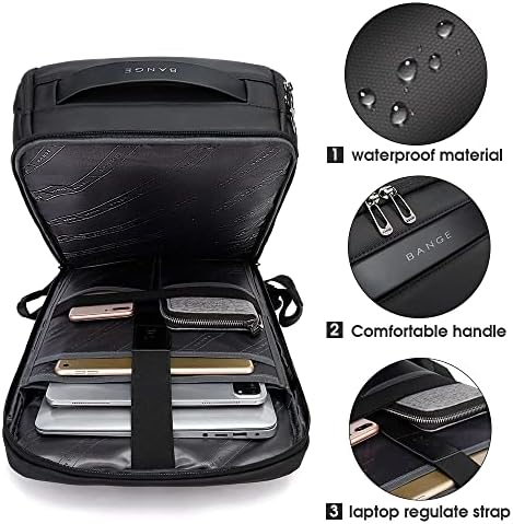BANGE Business Smart Backpack Waterproof fit 15.6 Inch Laptop Backpack with USB Charging Port,Travel Durable Backpack, Black