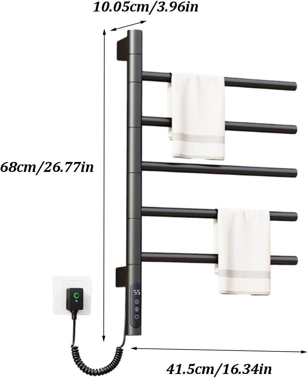 Towel Warmer Rack, Wall Mounted Towel Warmer with Touch Panel, Intelligent Temperature Control, Waterproof, 180° Swivel Heating and Drying Towel Rack for Bathroom(F)