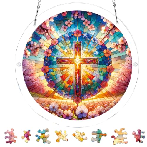 Rngmsi Acrylic Puzzle Suncatcher Cross Jigsaw Stained Glass Religious Gifts