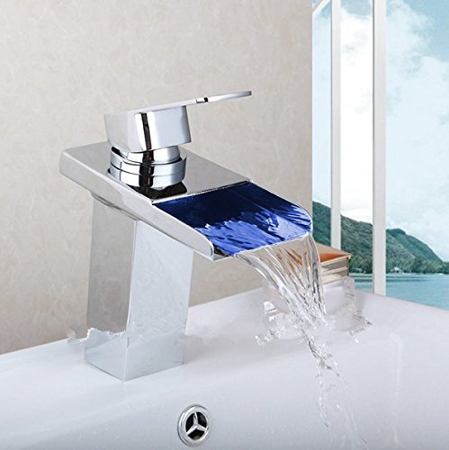 Robinet LED 3 couleurs en laiton chromé avec mitigeur monocommande pour salle de bain