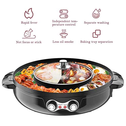 2 in 1 Smokeless Grill and Hot Pot, 2200W Elektro Hot Pot Grill Innen Multifunktionale Hot Pot Split-Design-Backblech für einfache Reinigung