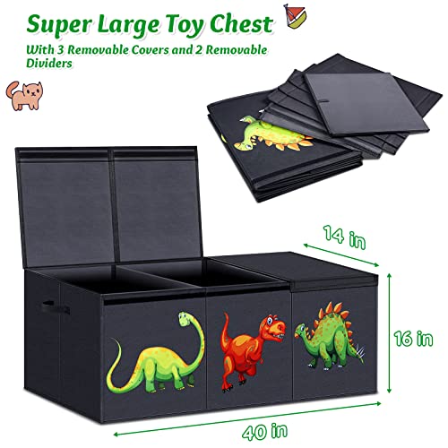 Toy Chest For Boys, Storage Bins For Toys, Toy Box For Boys, Kids Toy Storage Bins, Sturdy & Foldable, Removable Divider, Large Storage Containers For Playroom, Bedroom, Closet, Home, Dinosaur Pattern #TOP1