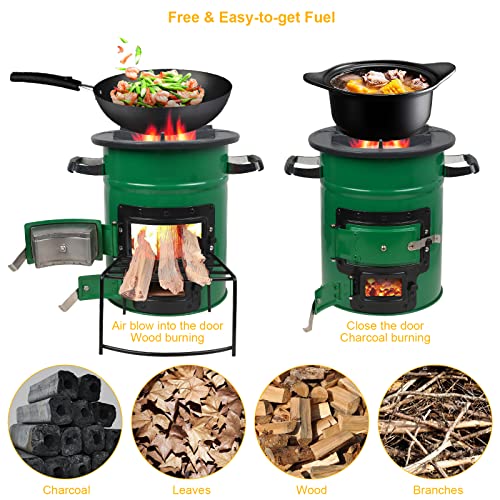 Draagbaar campingkooktoestel, houtkachel, BBQ raketoven, rocket stove, oven grill, brandhoutrek vuur, Dutch Oven voor picknick camping, koken in de open lucht, met draagtas, roestvrij staal - Afbeelding 3