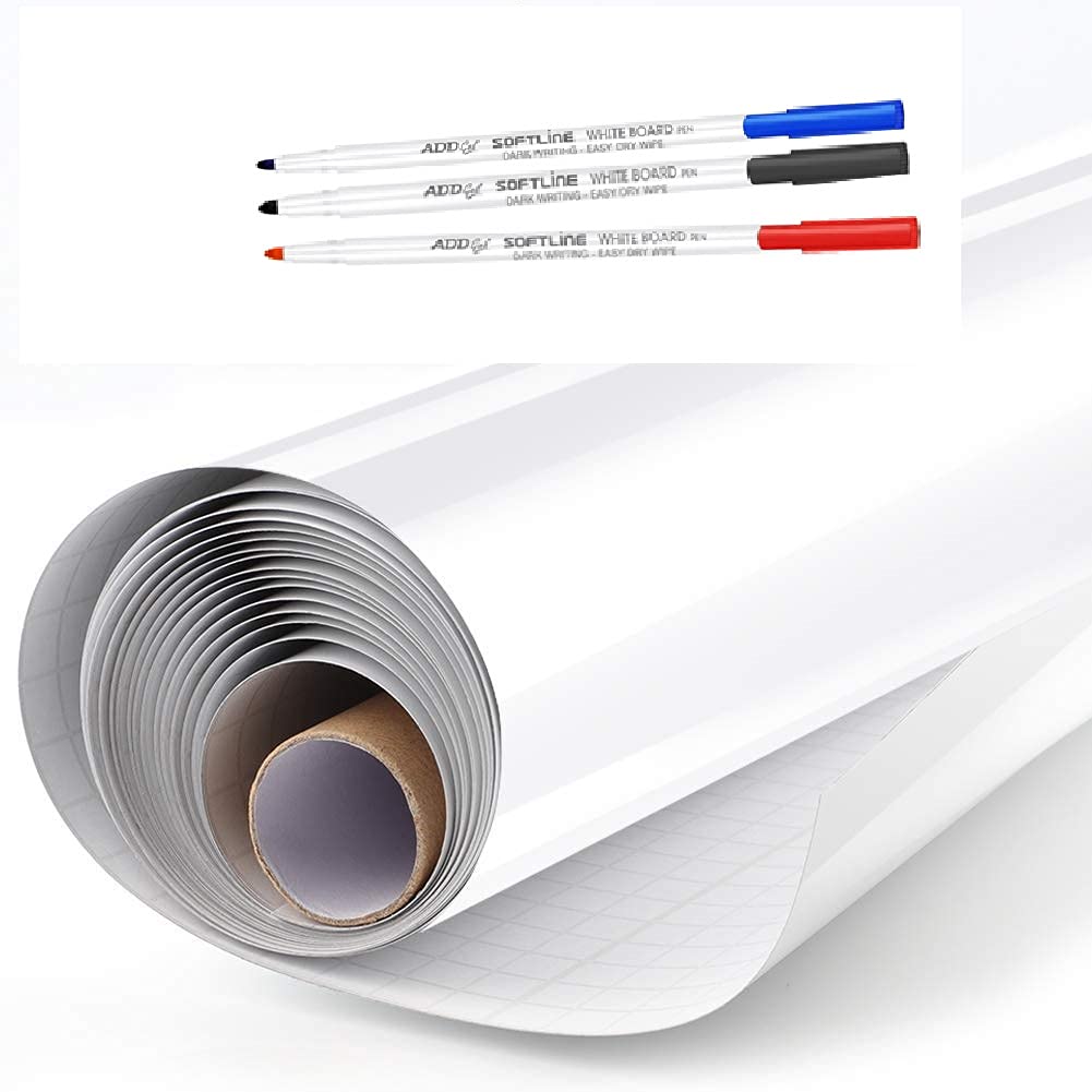 Whiteboard Sticker Paper Sheets, Easy Peel Stick Dry Erase Contact Paper Upgrade 10 Ft X 16 INCH Extra Wide for Classroom, Planning, Office, Kid Painting, 3 Dry Erase Markers