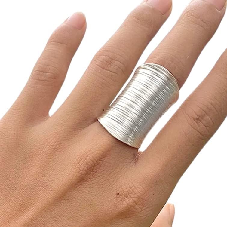 Sterling Silver Large Wide Band Statement Ring, White silver with Engraved Lines Pattern, Boho Long Adjustable Wrap, Sizeable to Sizes 6-12, Also as Thumb ring