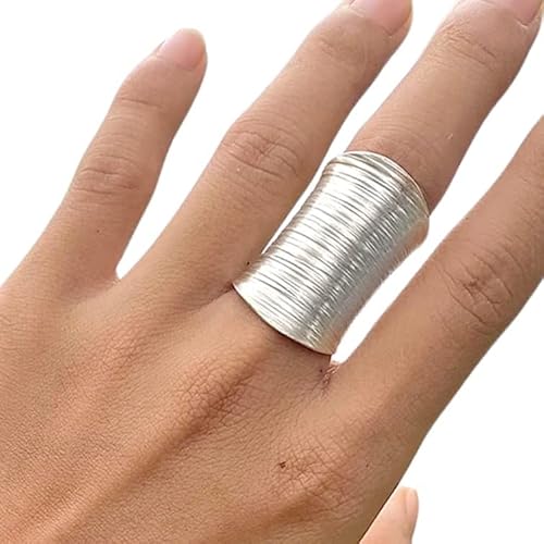 Sterling Silver Large Wide Band Statement Ring, White silver with