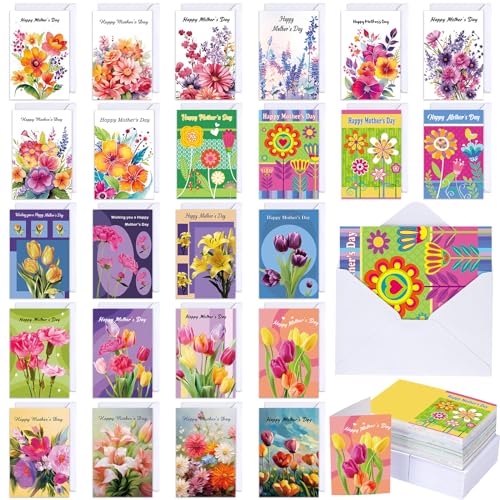 Feifeiya 240 Pcs Mothers Day Card Bulk with Envelopes Assorted