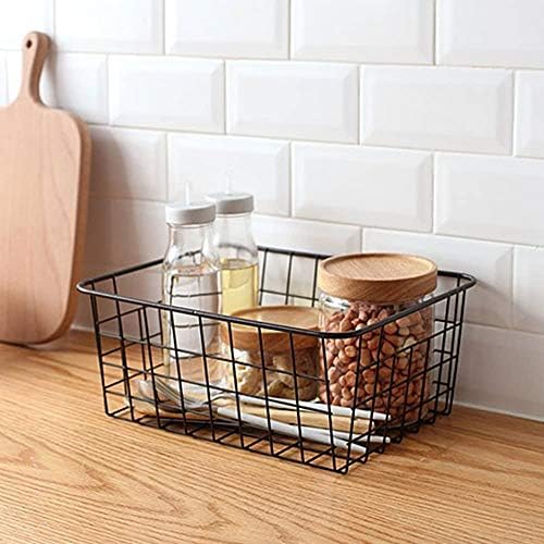 Wire Storage Basket, WDong Metal Household Storage Organizer Bin with Built-in Handles for Pantry, Shelf, Freezer, Kitchen Cabinet, Bathroom, 28 x 22 x12cm, Black