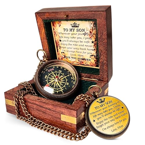 ANTIQUANA Compass with Wooden Box - Father to Son Gifts - Graduation Day Gifts