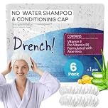 Drench No Water Shampoo Caps - Waterless Shampoo and Conditioner Hair Wash Cap - Hair Wash Caps No Water Rinse Free - Mobility Aids with Aloe Vera and Vitamins - Pack of 6